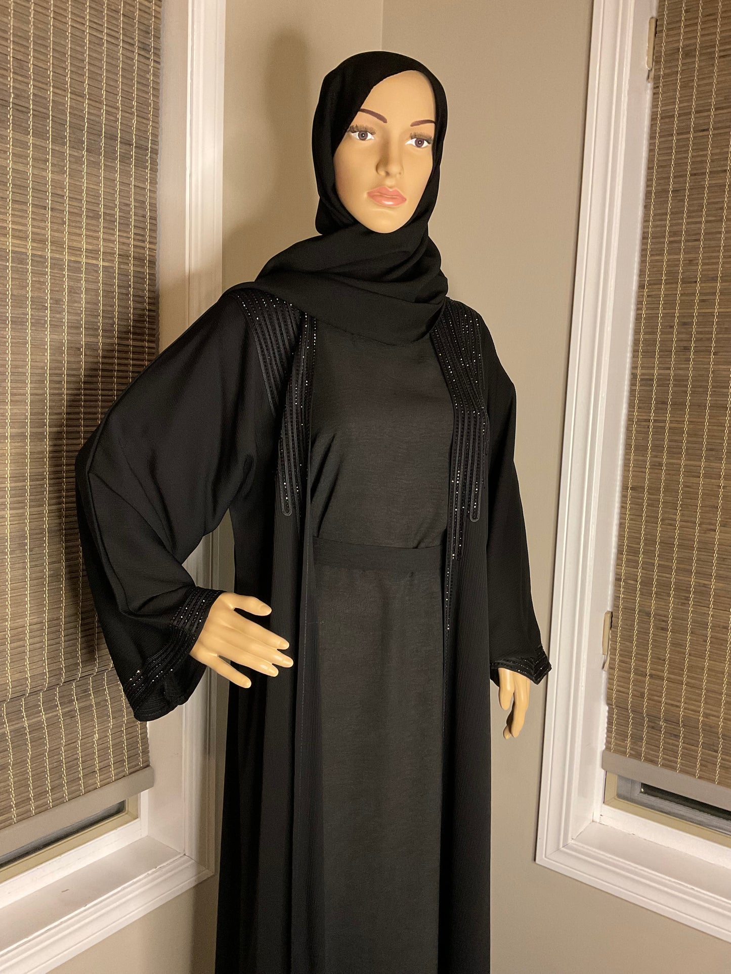 Studded Elegance Abaya Set - Black