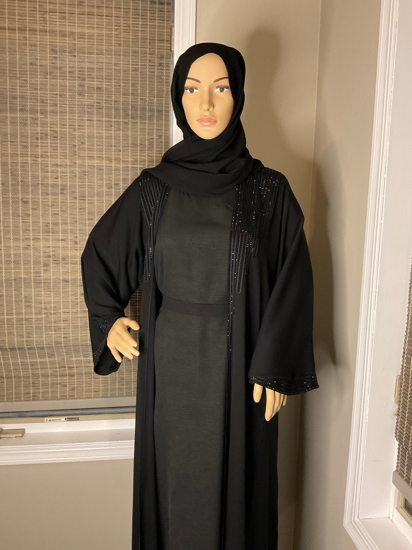 Studded Elegance Abaya Set - Black