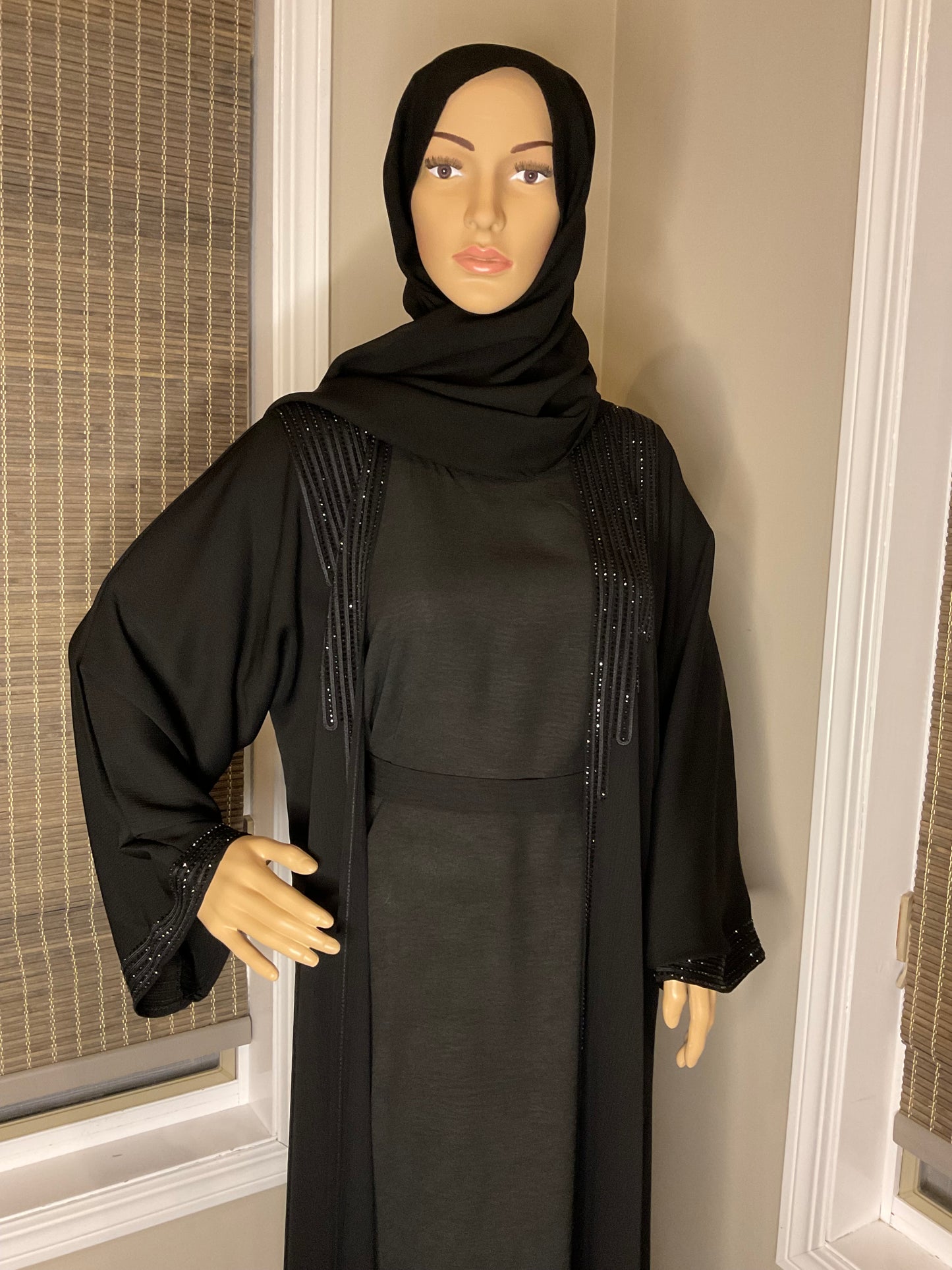 Studded Elegance Abaya Set - Black