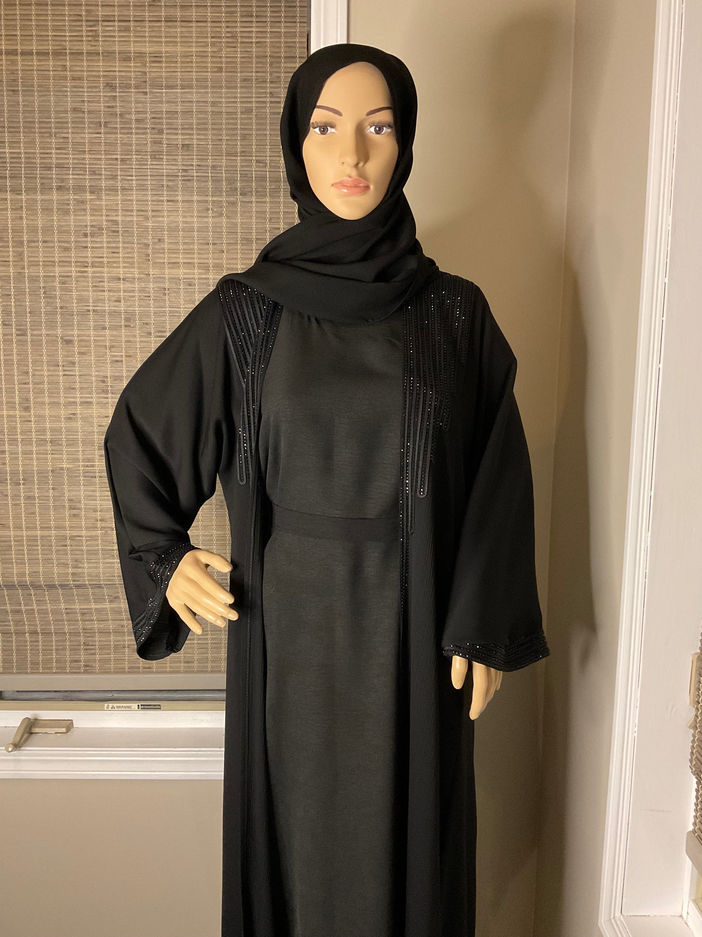 Studded Elegance Abaya Set - Black