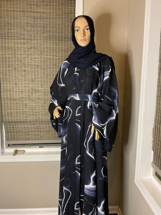 Elegant Flowy Abaya - Midnight Swirl