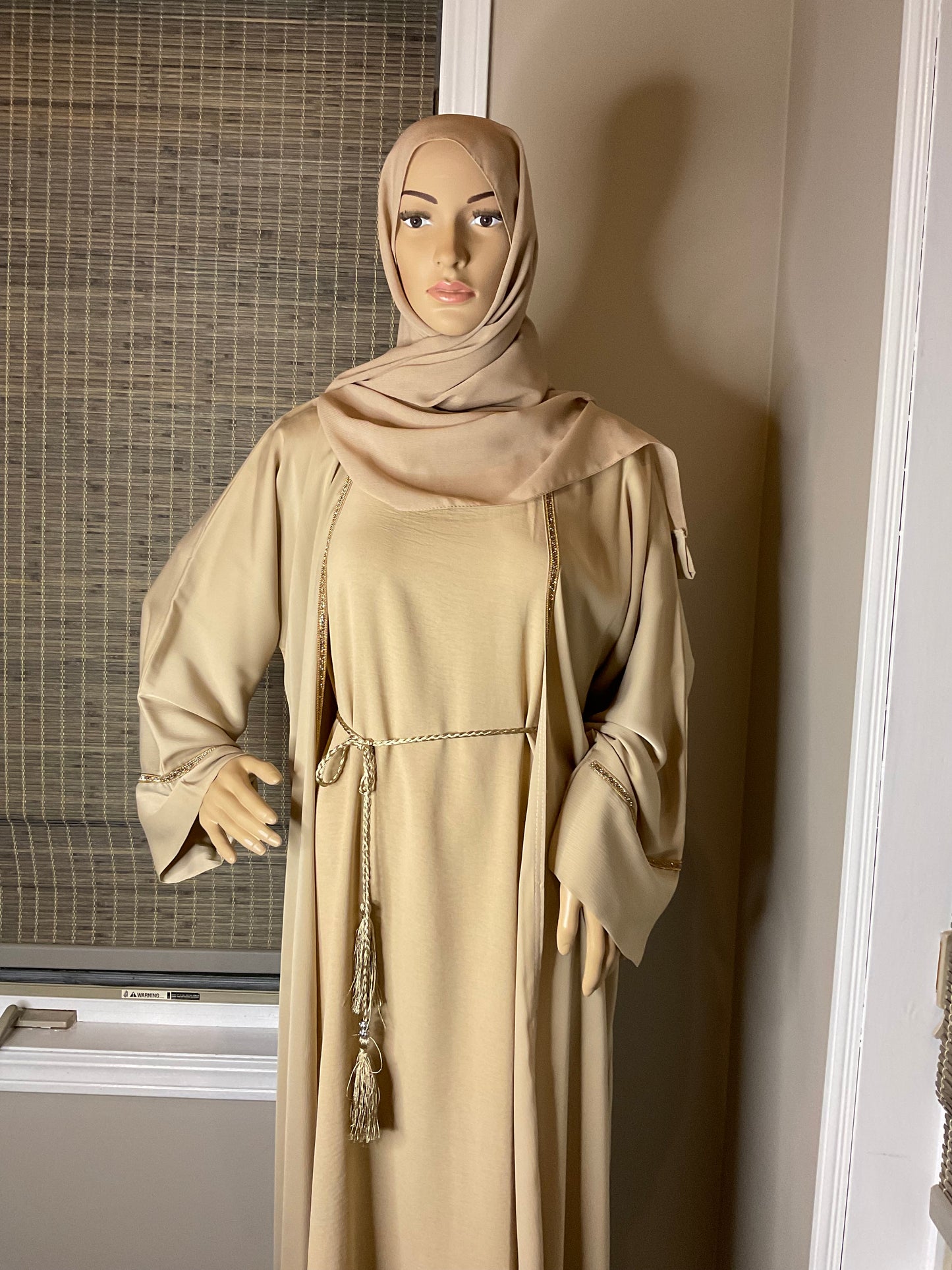 Golden Luxe Two-Piece Abaya - Tan