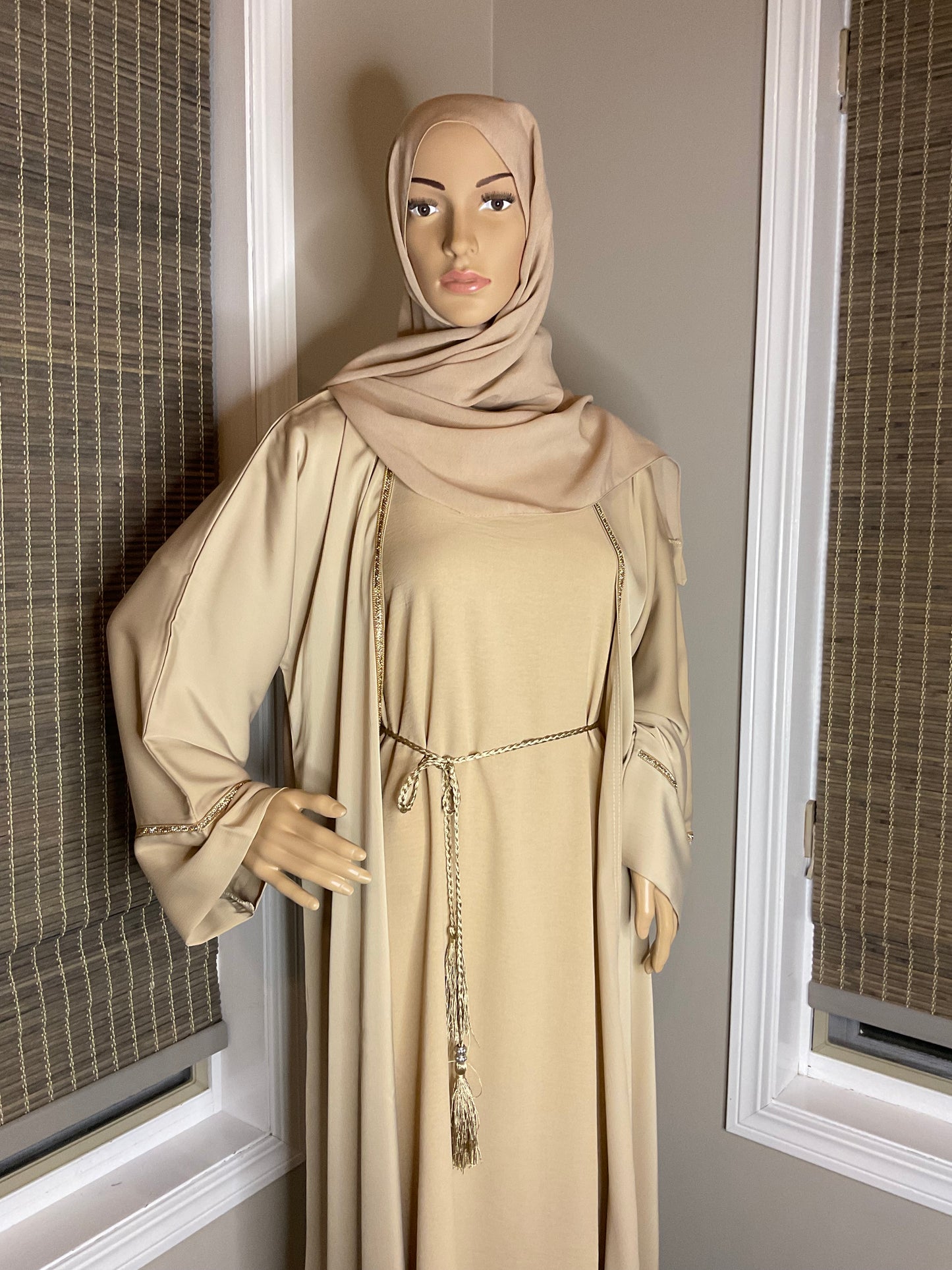 Golden Luxe Two-Piece Abaya - Tan