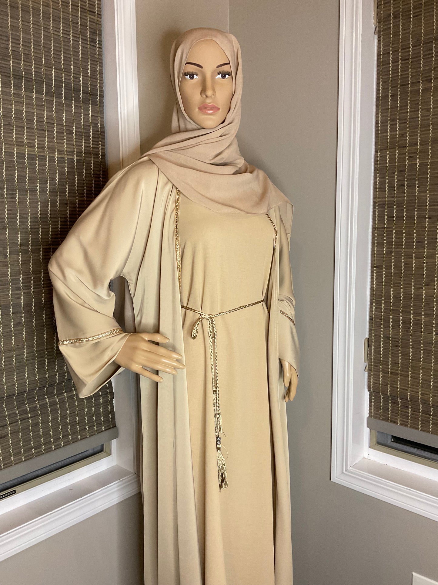 Golden Luxe Two-Piece Abaya - Tan