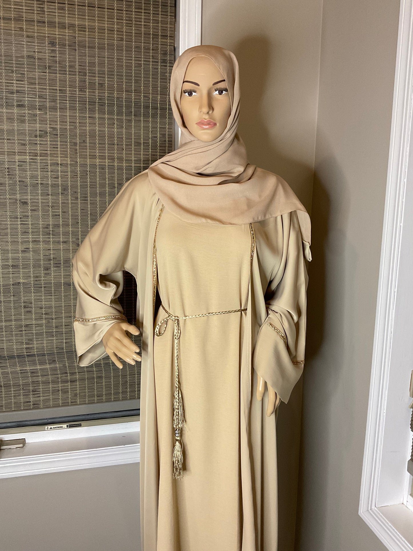 Golden Luxe Two-Piece Abaya - Tan