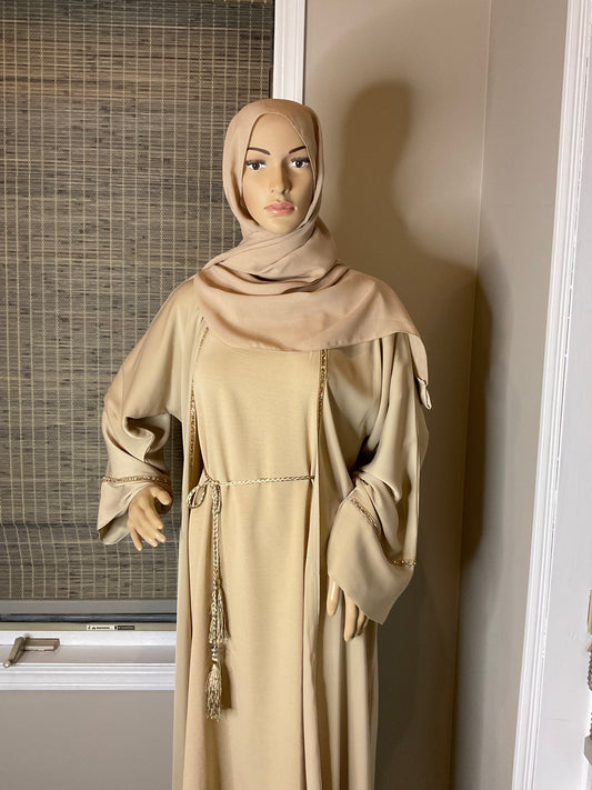 Golden Luxe Two-Piece Abaya - Tan