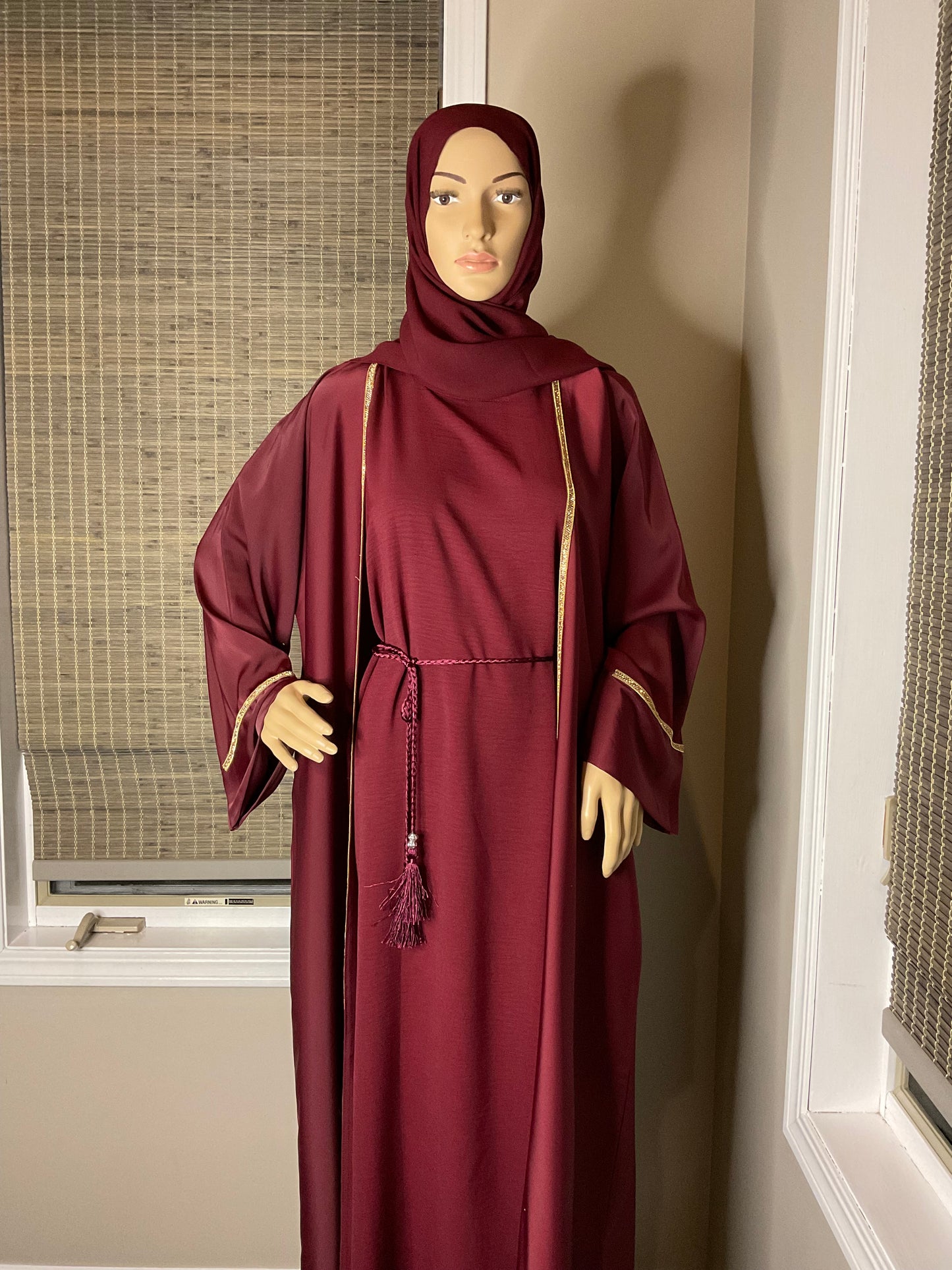 Golden Luxe Two-Piece Abaya - Wine