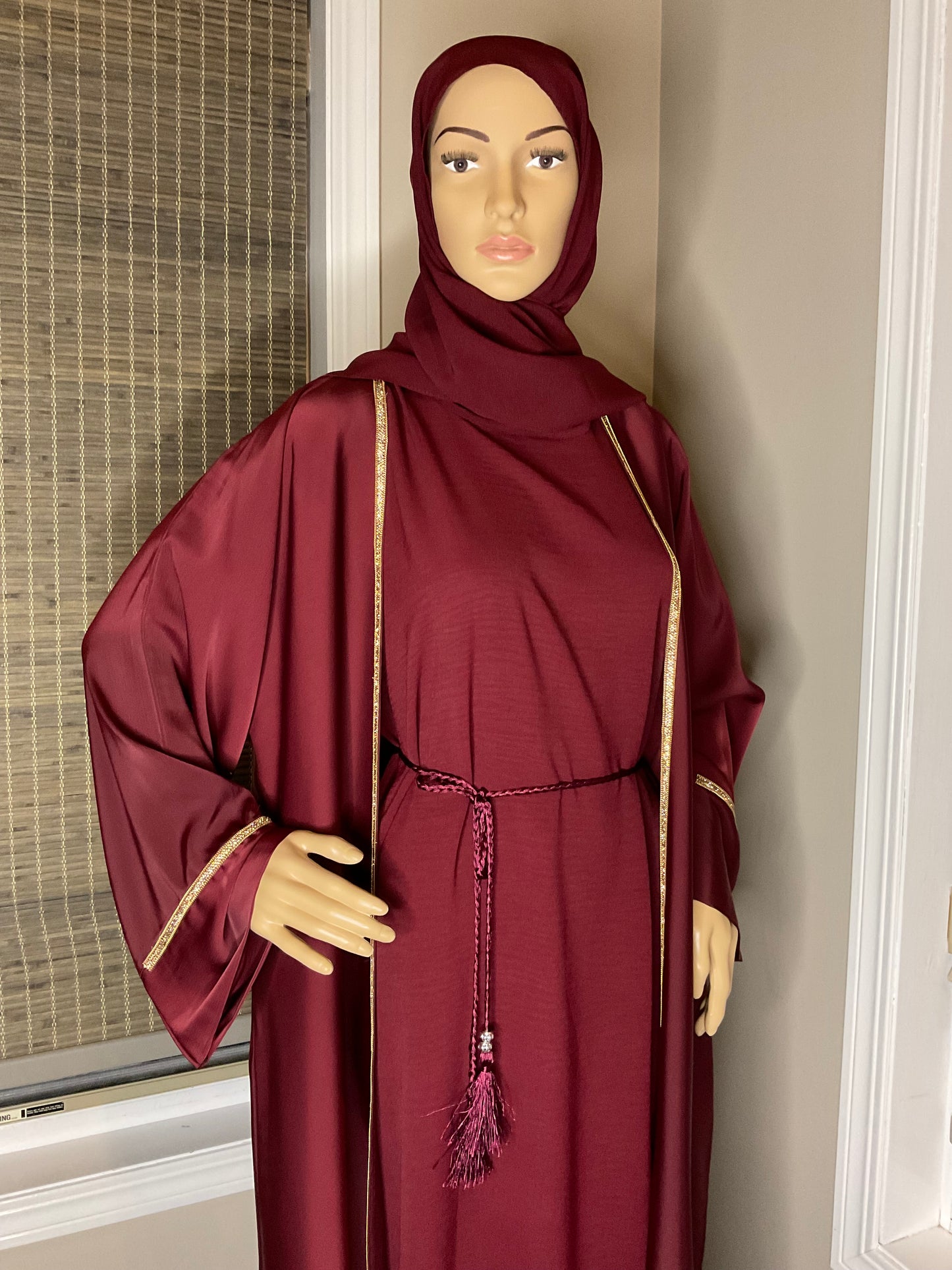 Golden Luxe Two-Piece Abaya - Wine