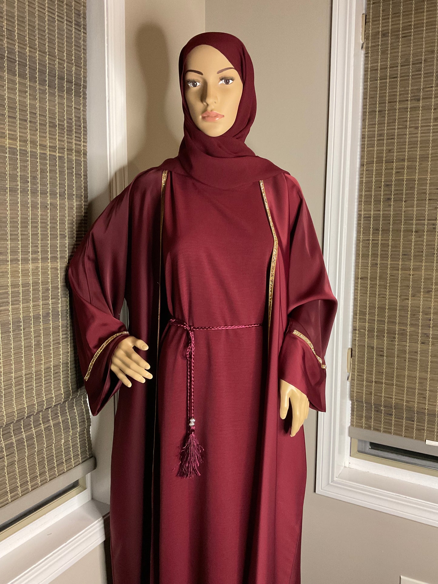 Golden Luxe Two-Piece Abaya - Wine