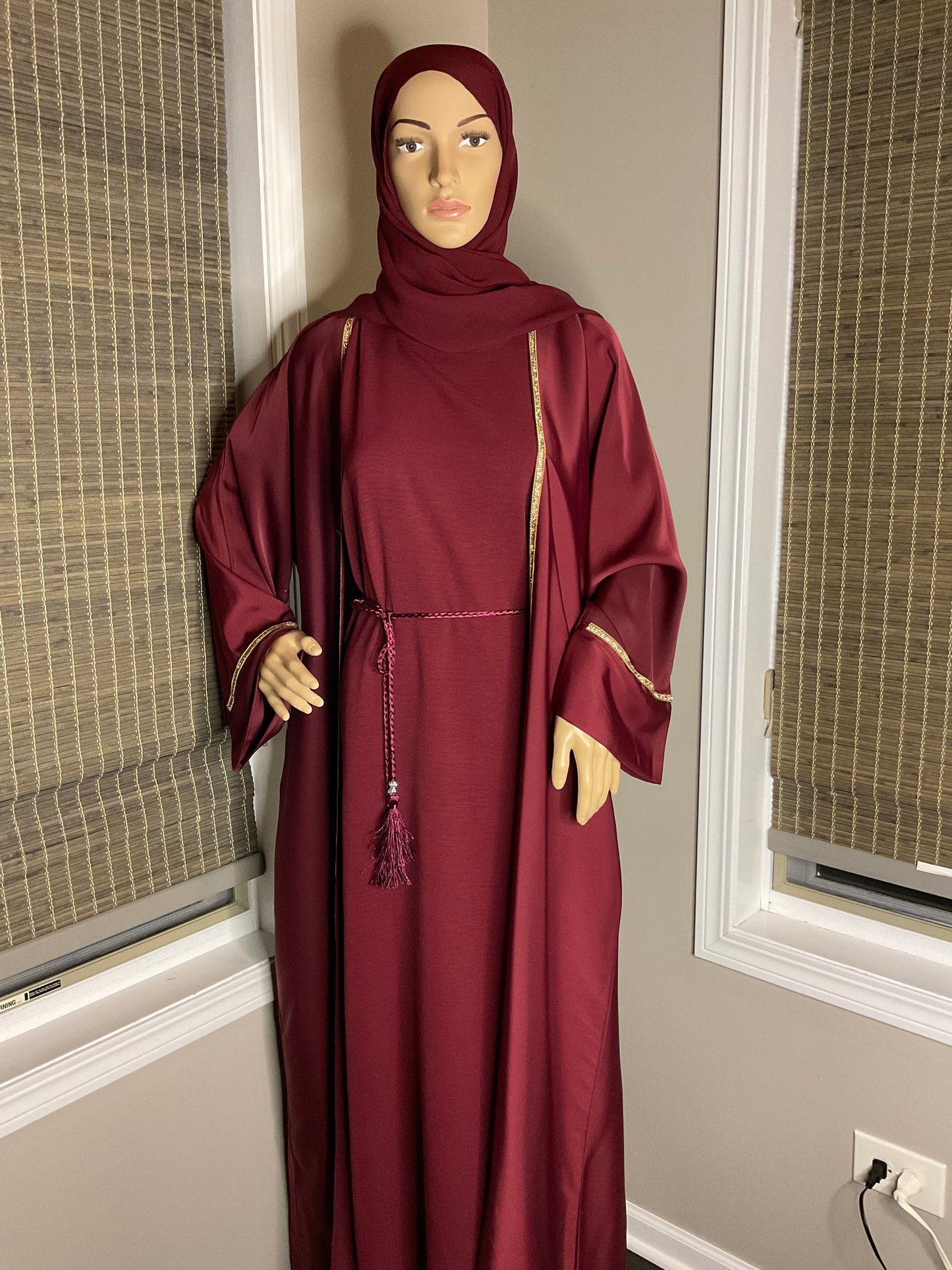 Golden Luxe Two-Piece Abaya - Wine