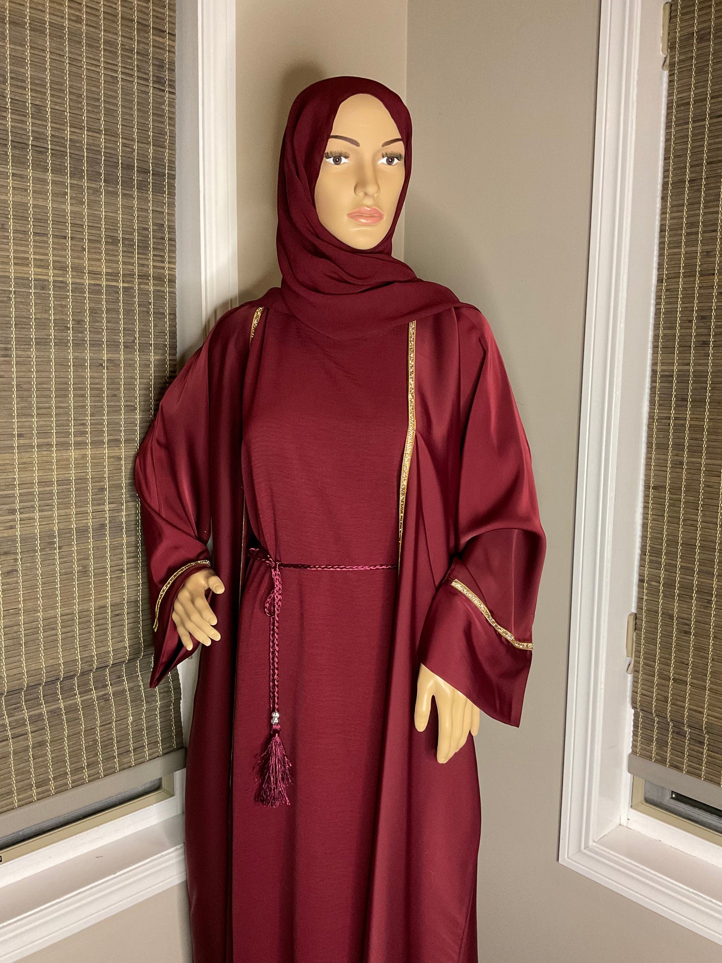 Golden Luxe Two-Piece Abaya - Wine